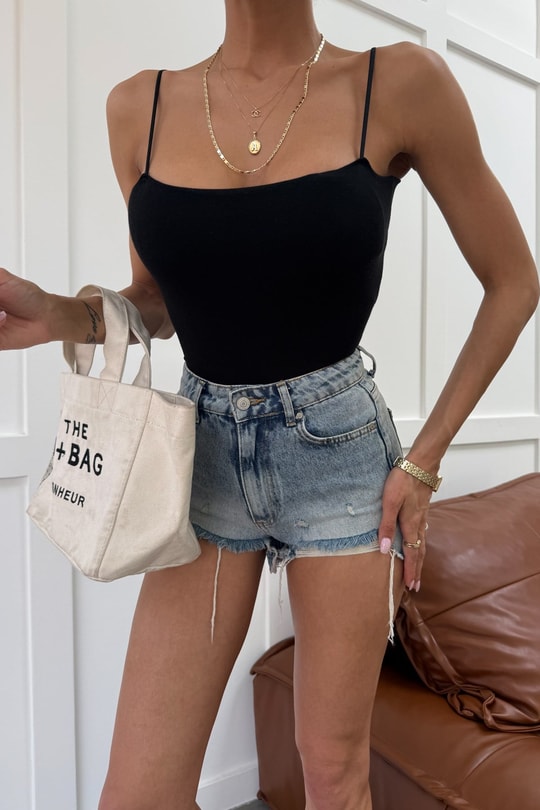 Süprem Glop Askılı Top Siyah Tshirt