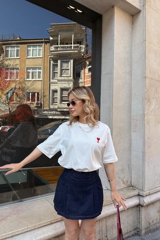 Ami Nakışlı Tshirt Beyaz