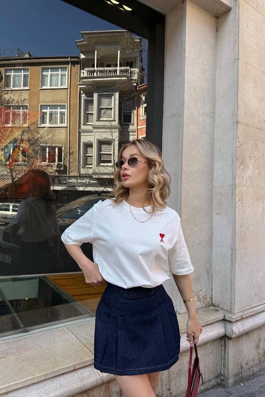 Ami Nakışlı Tshirt Beyaz