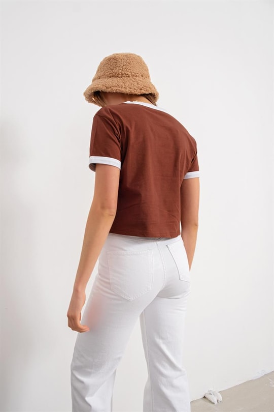 Arizona Baskılı Crop Tshirt Kahverengi