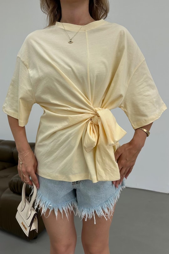 Bağlamalı Pamuk Tshirt Sarı