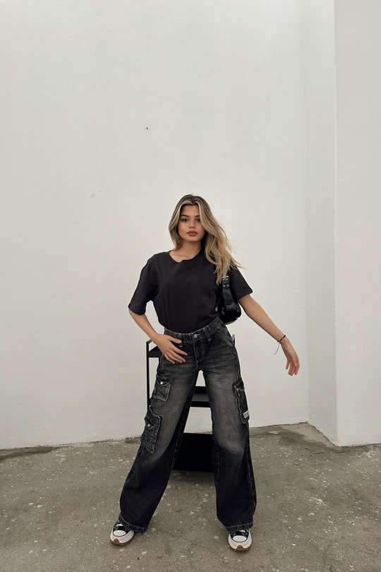 Basic Kısa kol tshirt Füme
