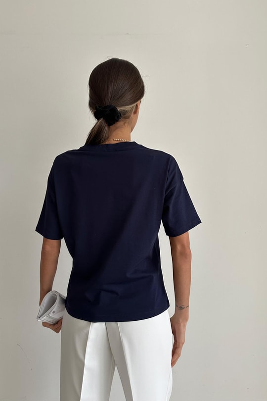 Basic Kısa Kol Tshirt Lacivert