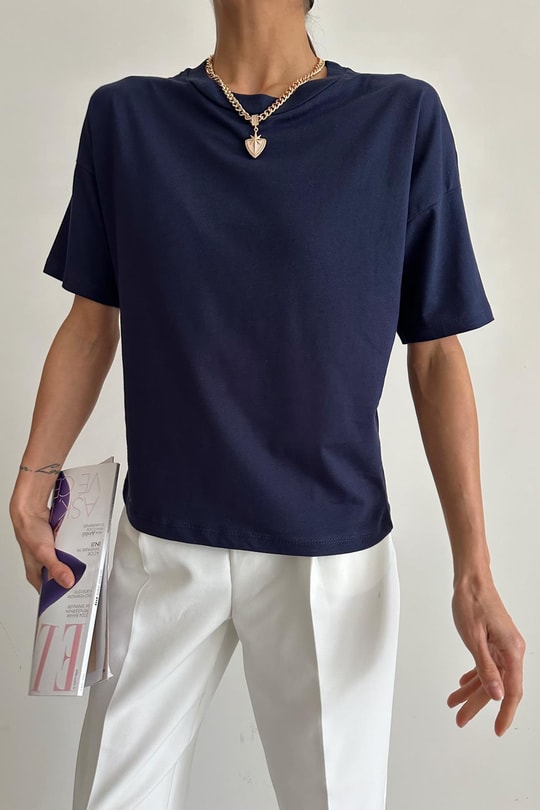 Basic Kısa Kol Tshirt Lacivert