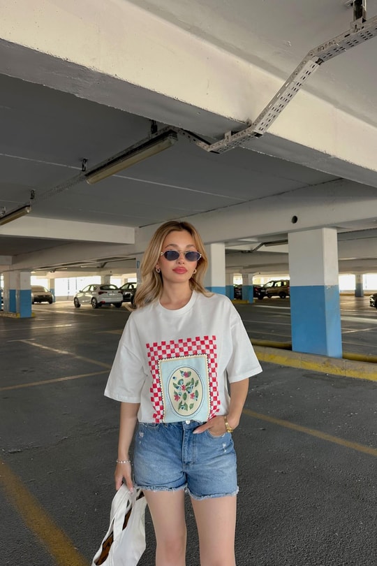 Baskı Detaylı T-shirt Beyaz