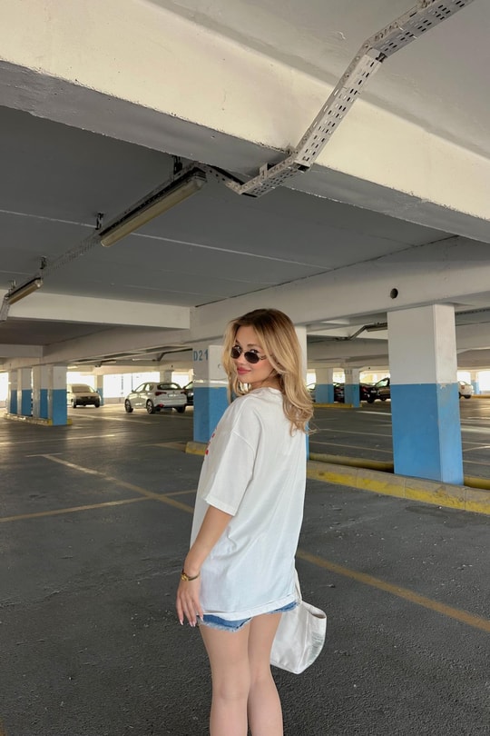 Baskı Detaylı T-shirt Beyaz
