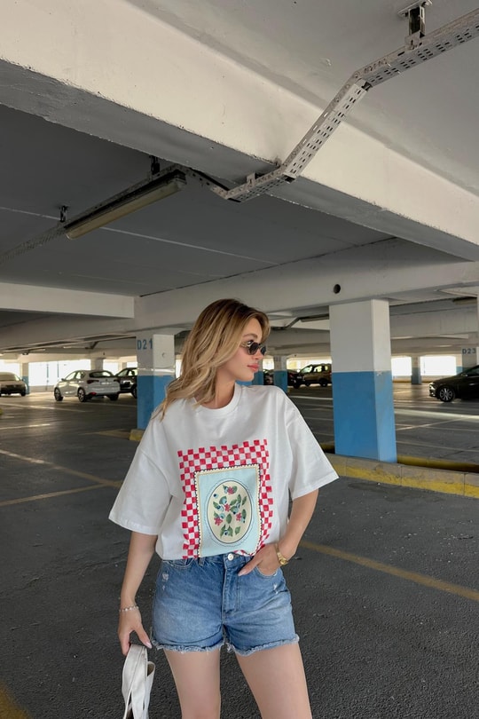 Baskı Detaylı T-shirt Beyaz