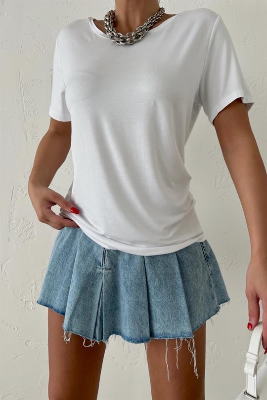 Bisiklet Yaka Basic Oversize Tshirt Beyaz