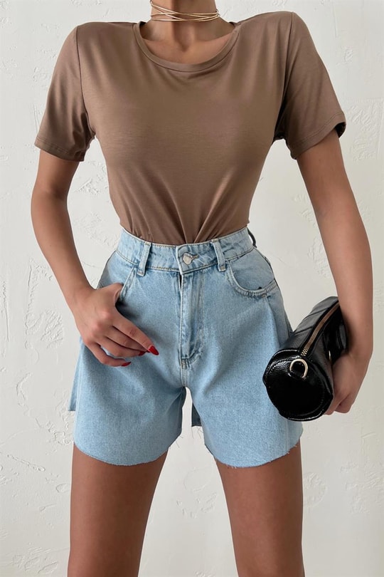 Bisiklet Yaka Basic Oversize Tshirt Kahve