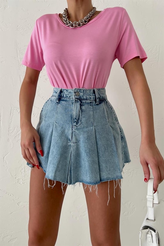 Bisiklet Yaka Basic Oversize Tshirt Pembe