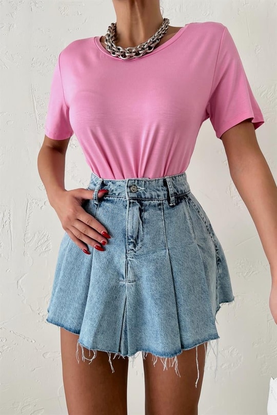 Bisiklet Yaka Basic Oversize Tshirt Pembe