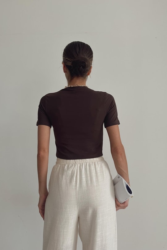 Bisiklet Yaka Basic Tshirt Acı Kahve