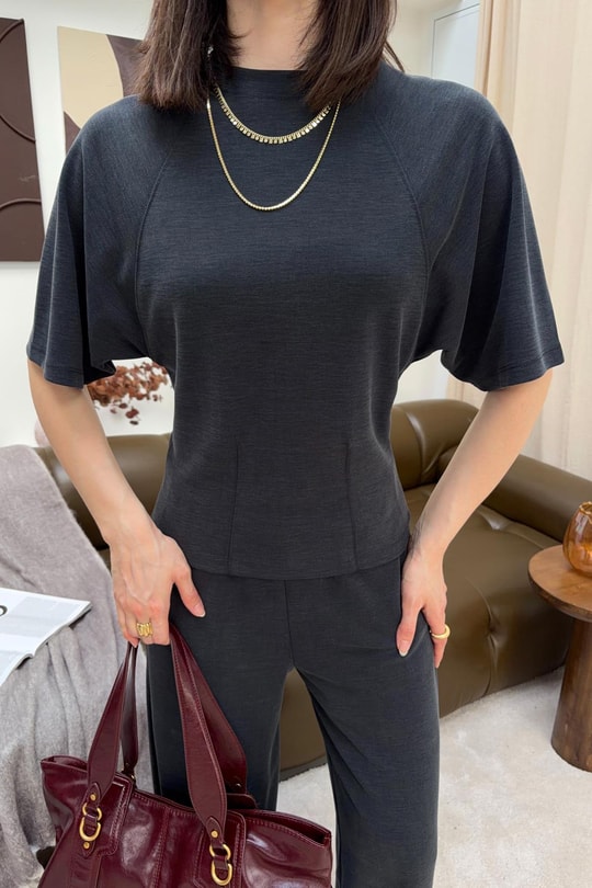 Bisiklet Yaka Basic Tshirt Antrasit