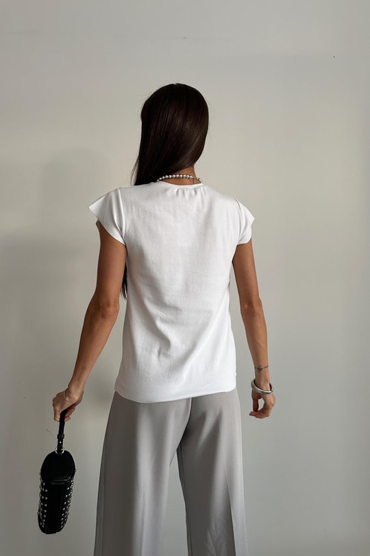 Bisiklet Yaka Basic Tshirt Beyaz