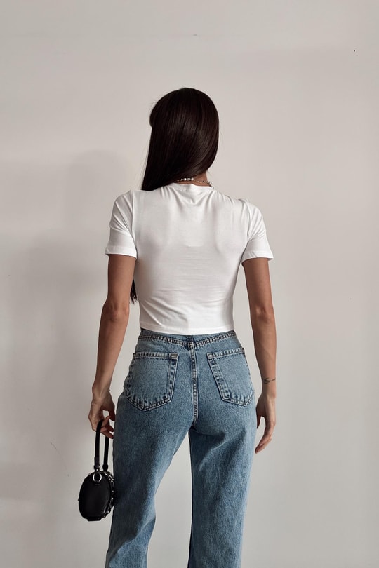 Bisiklet Yaka Basic Tshirt Ekru