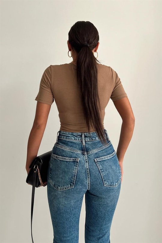Bisiklet Yaka Basic Tshirt Kahve