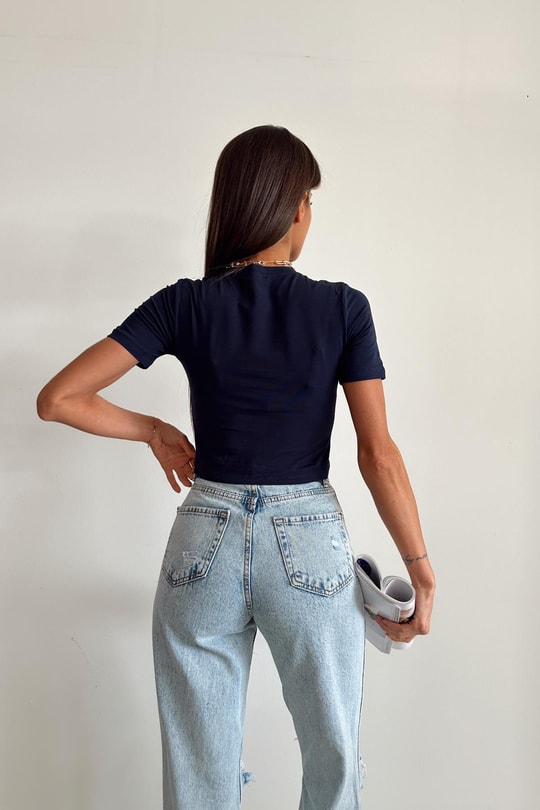 Bisiklet Yaka Basic Tshirt Lacivert