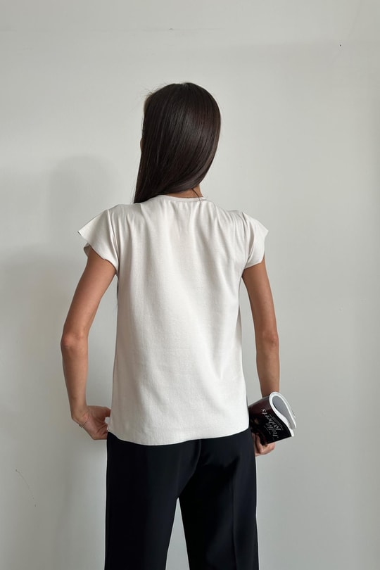 Bisiklet Yaka Basic Tshirt Taş