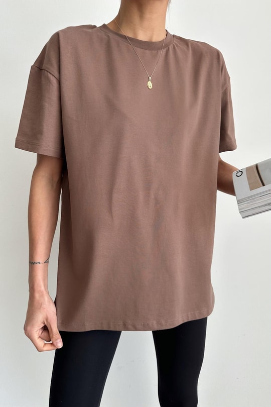 Bisiklet Yaka Basic Tsirht Kahve