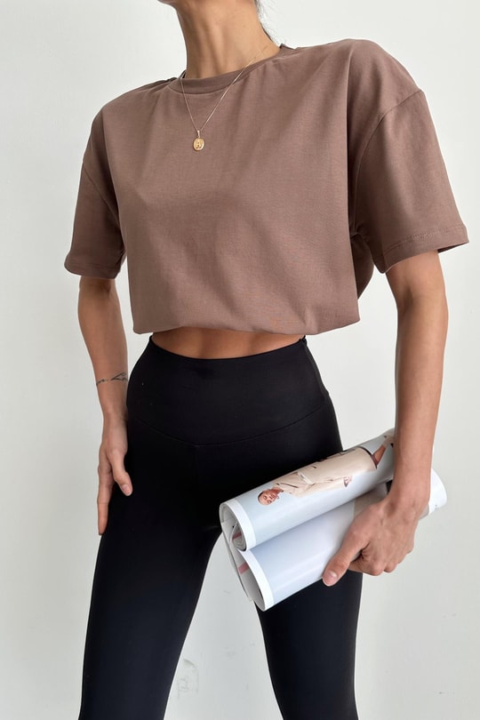 Bisiklet Yaka Basic Tsirht Kahve
