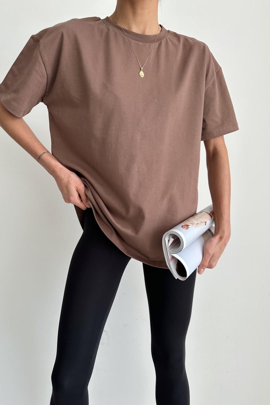 Bisiklet Yaka Basic Tsirht Kahve