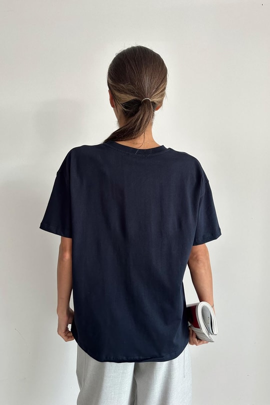 Bisiklet Yaka Basic Tsirht Lacivert