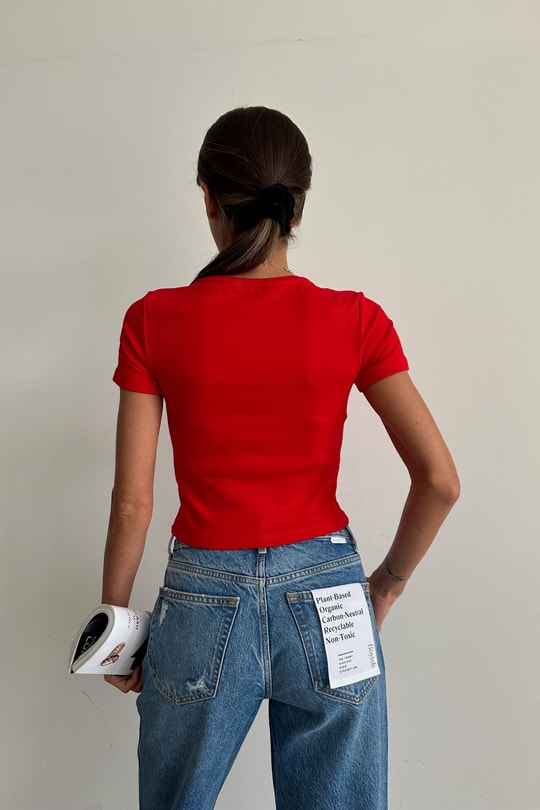 Bisiklet Yaka Crop Kırmızı