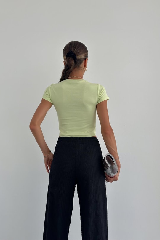 Bisiklet Yaka Crop Neon Yeşil