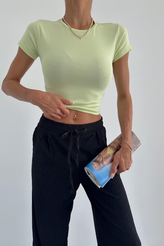 Bisiklet Yaka Crop Neon Yeşil