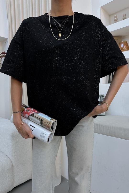 Bisiklet Yaka Simli Tshirt Siyah