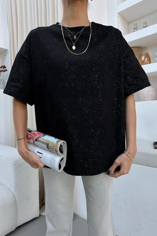 Bisiklet Yaka Simli Tshirt Siyah