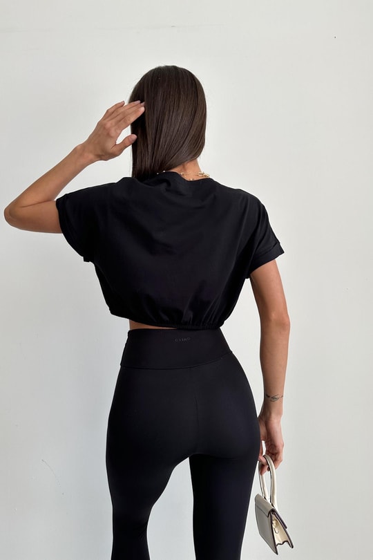 Büzgülü Basic Tshirt Siyah
