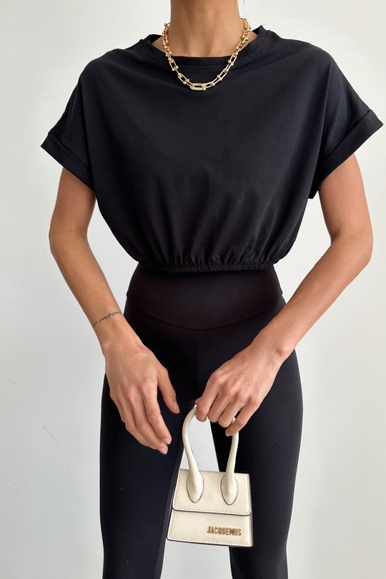 Büzgülü Basic Tshirt Siyah