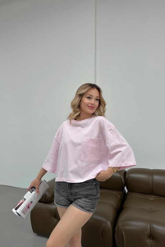 Cepli Crop Tshirt Pembe