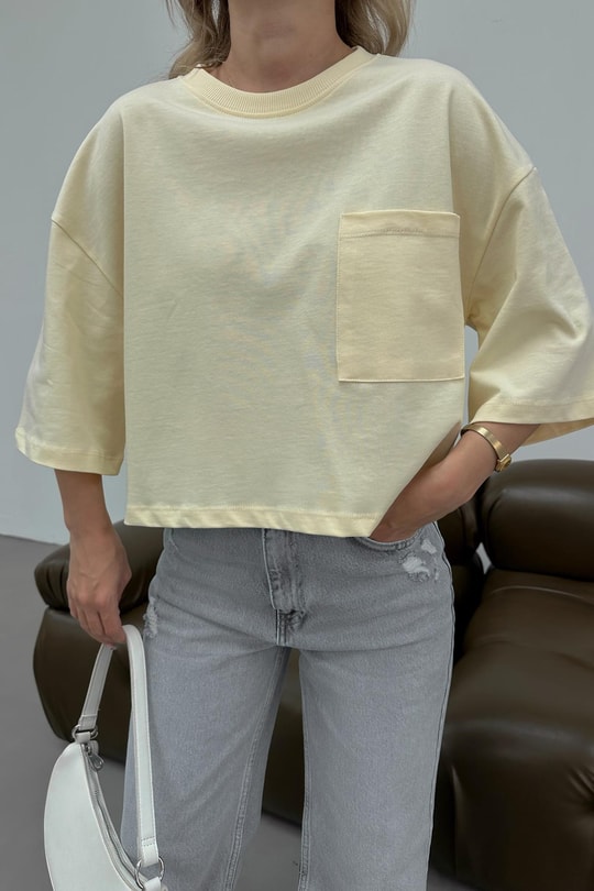 Cepli Crop Tshirt Sarı