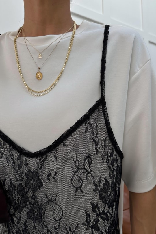 Dantel Detay Modal Tshirt Beyaz