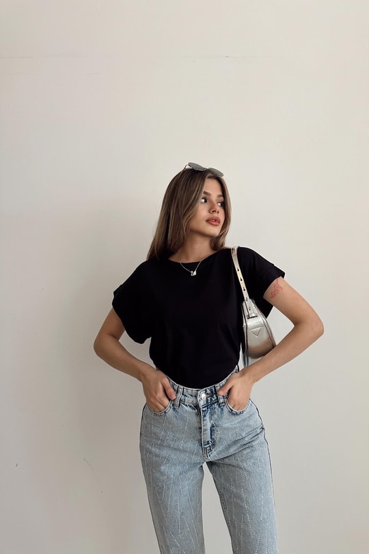 Double Kol Basic Tshirt Siyah