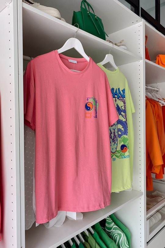 Dragon Art Oversize Tshirt Pembe