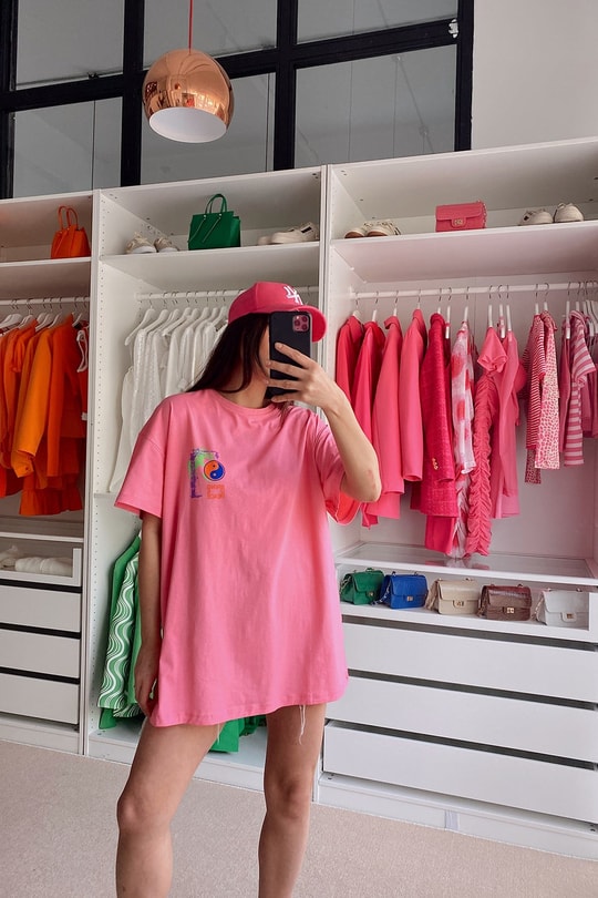 Dragon Art Oversize Tshirt Pembe