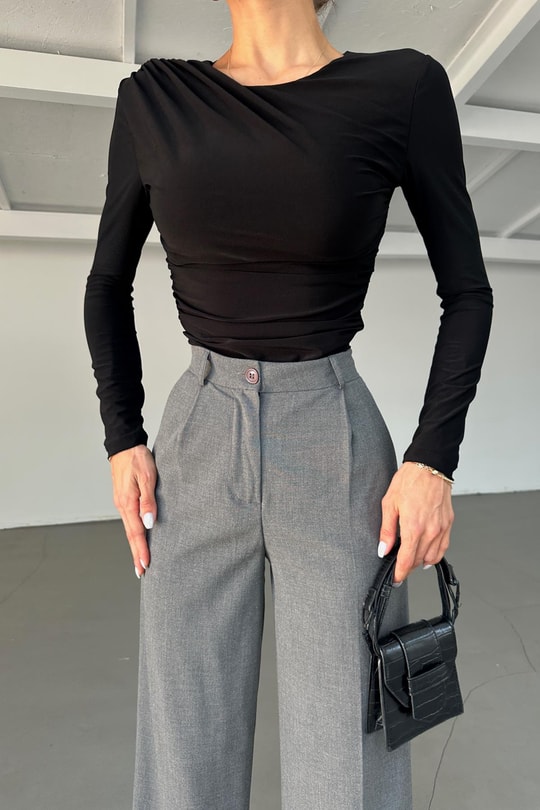 Drapeli Bodysuit Siyah