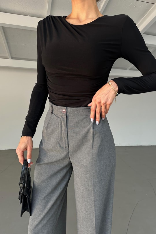 Drapeli Bodysuit Siyah