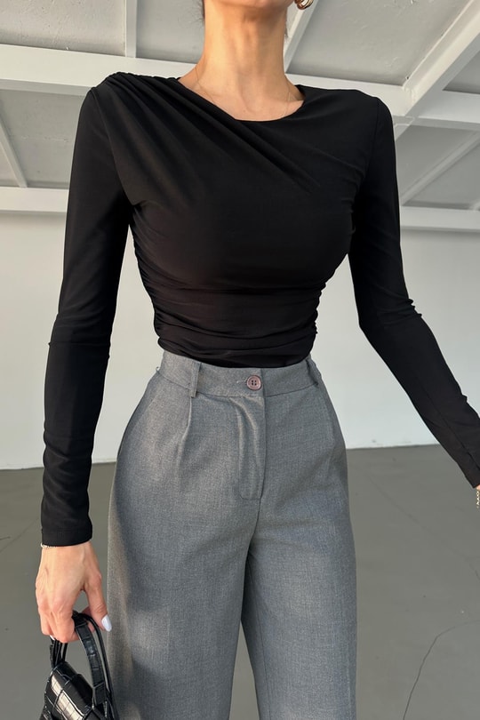 Drapeli Bodysuit Siyah
