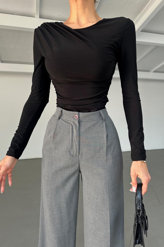 Drapeli Bodysuit Siyah