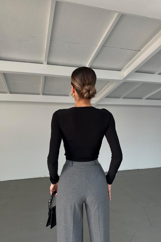 Drapeli Bodysuit Siyah