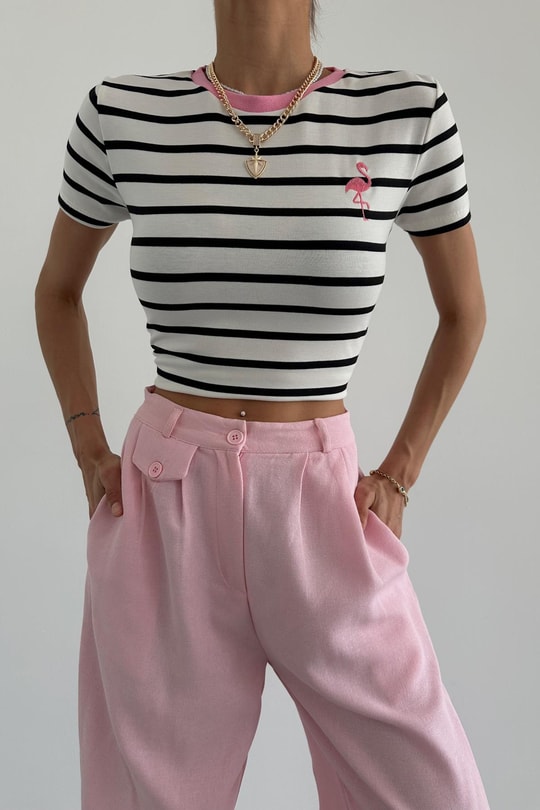 Flamingo Nakışlı tshirt Krem