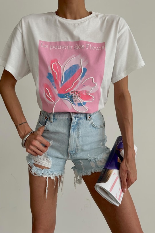 Fleurs Tshirt Beyaz