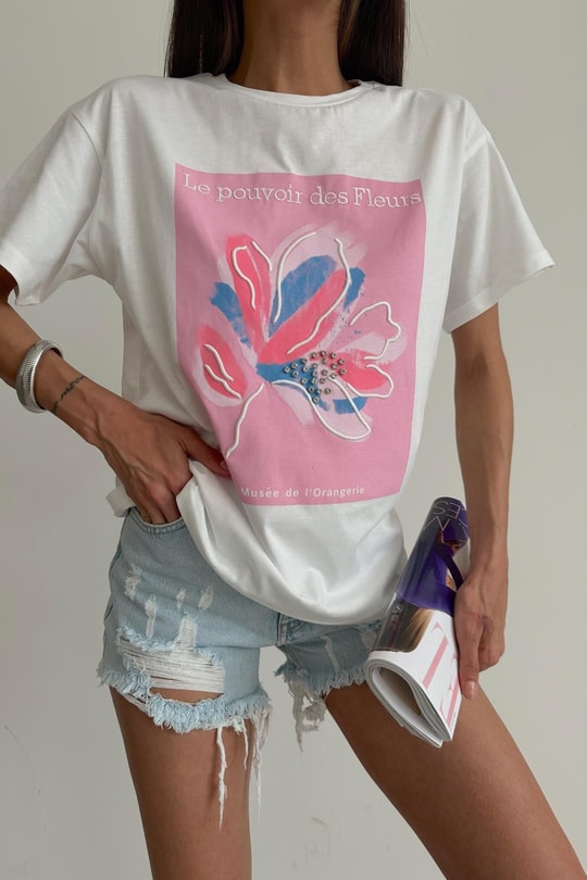 Fleurs Tshirt Beyaz