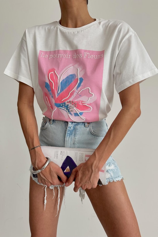 Fleurs Tshirt Beyaz