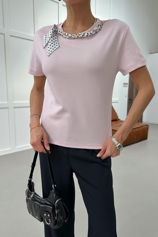 Fular Zincirli Tshirt Pudra