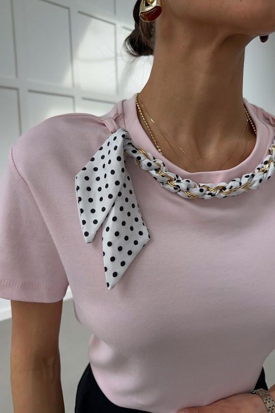 Fular Zincirli Tshirt Pudra